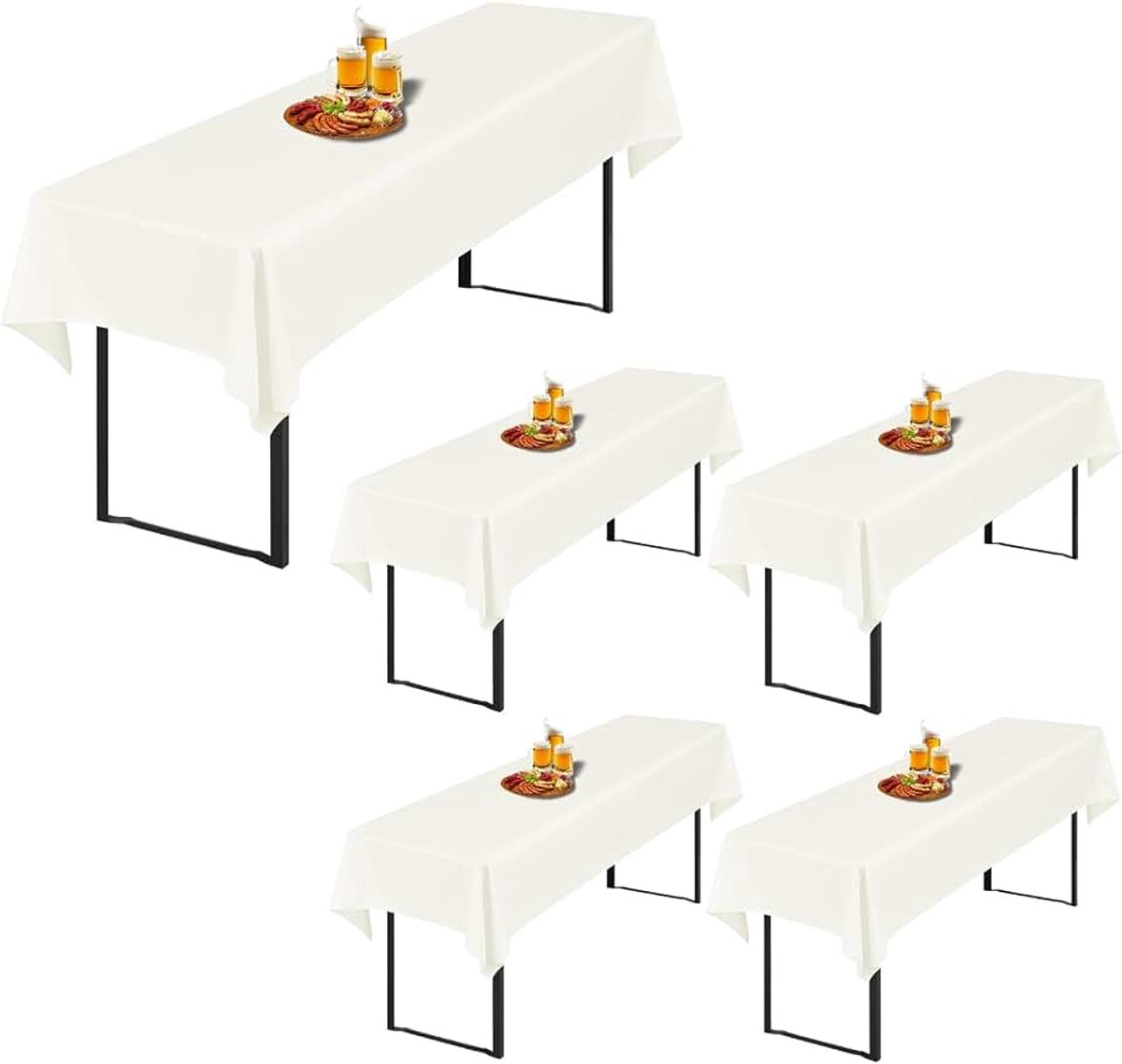5 stuks antraciet biertafelhoezen, universele hoezen voor biertafels van 50 cm en 70 cm, ondoorzichtige polyester biertafelhoezen, rechthoekige tafelkleden, wasbaar, 250 x 100 cm, antraciet