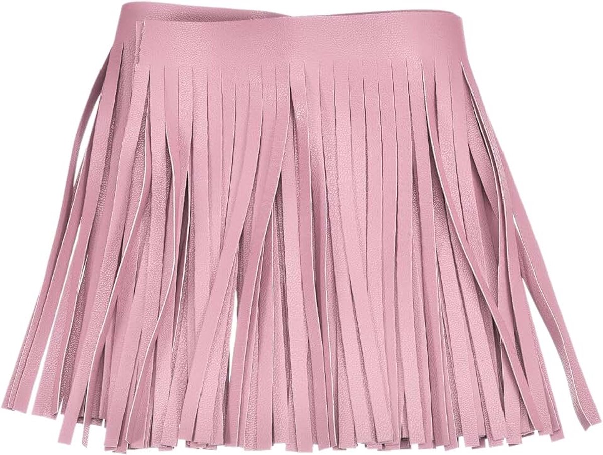 2 Iarde franjes van kunstleer, dubbelzijdig genaaid, franjes voor naaien, doe-het-zelf, kleding, handwerk, decoratie, rok, roze