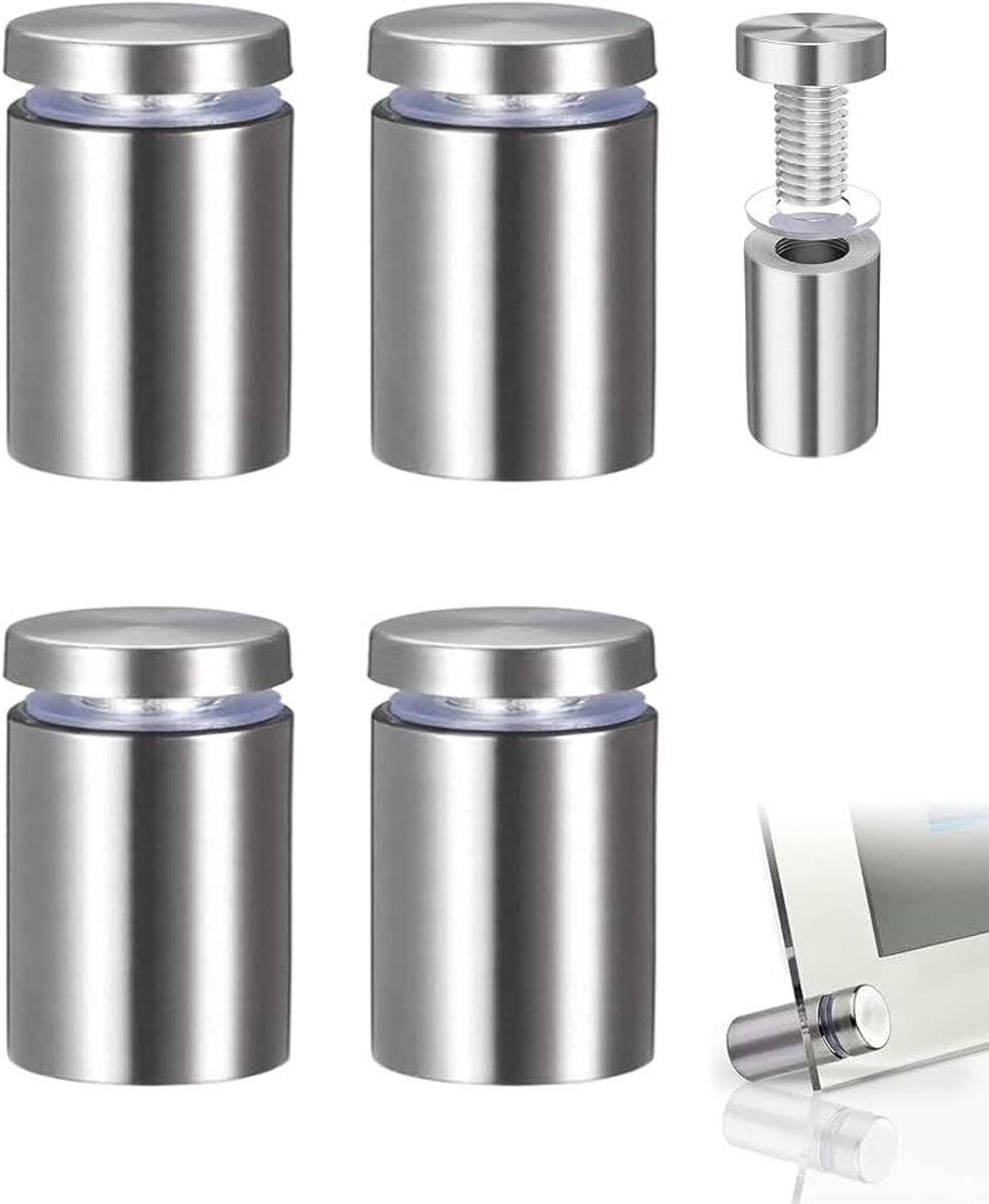 4 stuks Afstandshouder Wand,Afstandshouder Wand, Afstandshousingen Edelstaal,Wand voor Displays Ophangen Glas Spiegel Acryl, Edelstaal (19×20 mm)