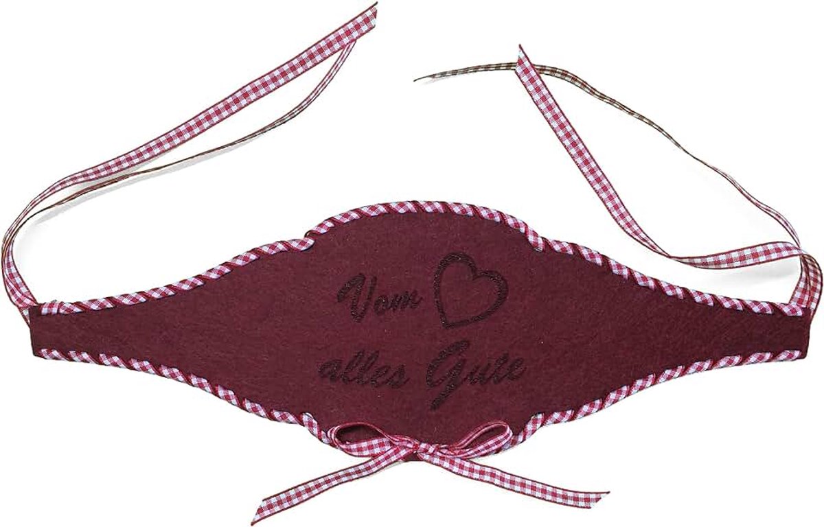 Knutsel-News A-FBF16F2928 flessenband, "Van het hart alles Gute", bordeauxkleurig viltband met rode ruiten
