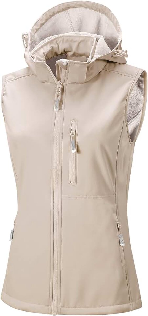 33,000ft Softshellvest voor dames, met afneembare capuchon, fleece gevoerd, mouwloos, waterdicht, winddicht, sportvest met 5 zakken, voor paardrijden, hardlopen, wandelen