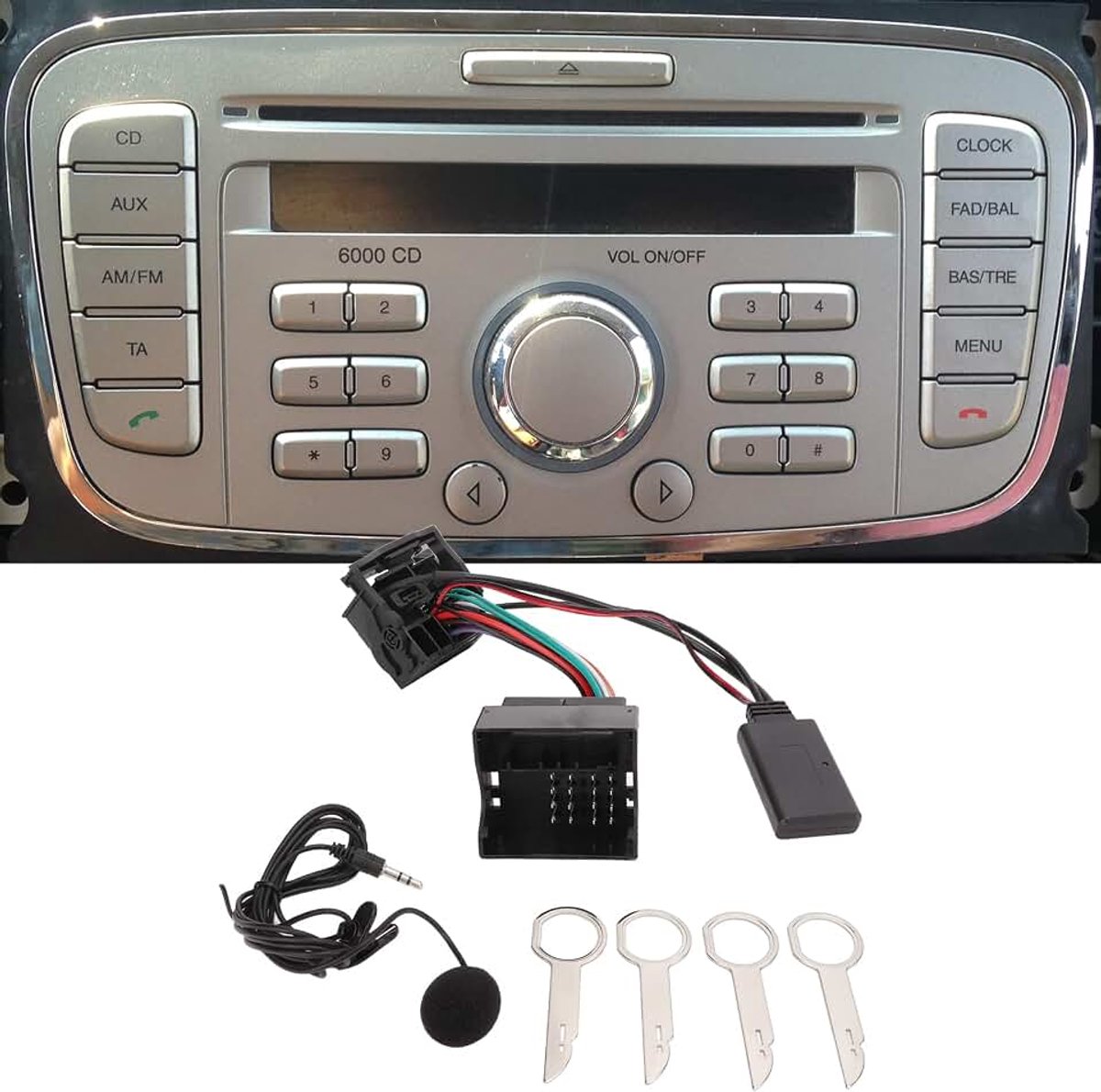 Bluetooth 5.0 Wireless Audio Adapter Bluetooth Music Adapter Aux in kabel met microfoon vervanging voor Focus Mondeo Fiesta Fusion 6000CD