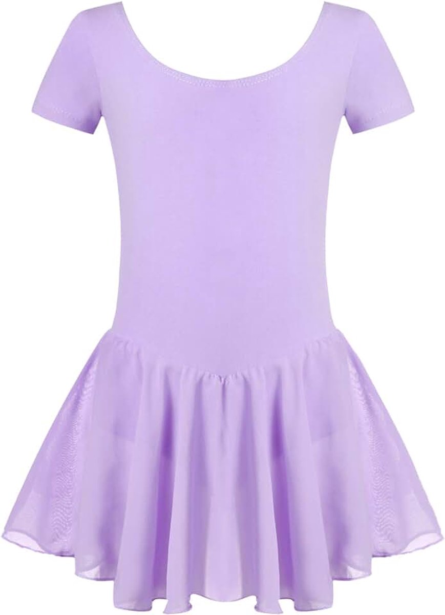 Balletkleding voor meisjes, balletjurk voor kinderen, korte mouwen, katoen, balletpak, dansjurk, balletjersey met chiffon, wikkelrok, tutu