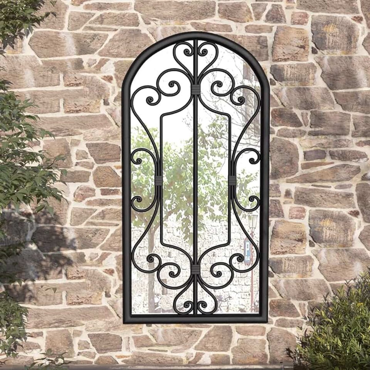 Spiegel voor de tuin, voor buiten, voor de muur, aan de muur, van ijzer voor buiten, grote spiegel, decoratieve spiegel