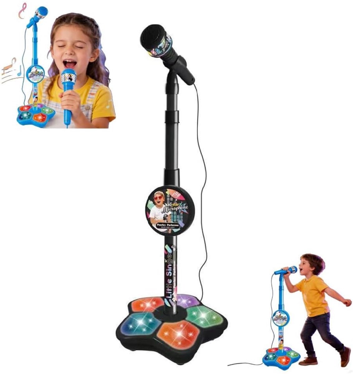 Zwart karaoke speelgoed kinderen, speelgoed microfoon met standaard, roze karaokeset, zangspeelgoed meisjes, verjaardagscadeau 3-8 jaar meisje, draagbare microfoon