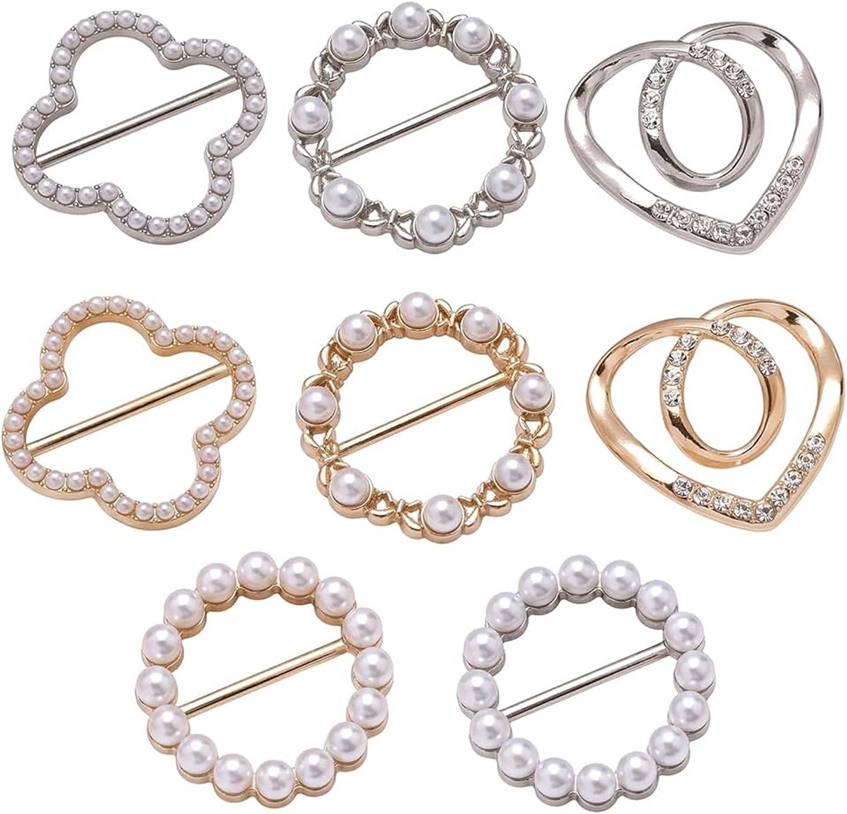 Broches voor kleding, T-shirt-gespset in hart rond bloemendesign, halsuitsnijding voor dames, sjaal, ring, jurken, clip om te binden, metalen accessoires, goud en zilver