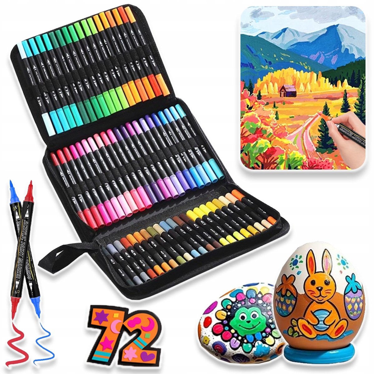 72 Gekleurde Acrylverfmarkers Met Ultrafijne En Puntige Uiteinden Inclusief Opbergzakje - Ergonomisch Kleurecht - Perfect Cadeau Voor De Start Van Het Schooljaar Ideaal Voor Tekenen Schilderen En Knutselen