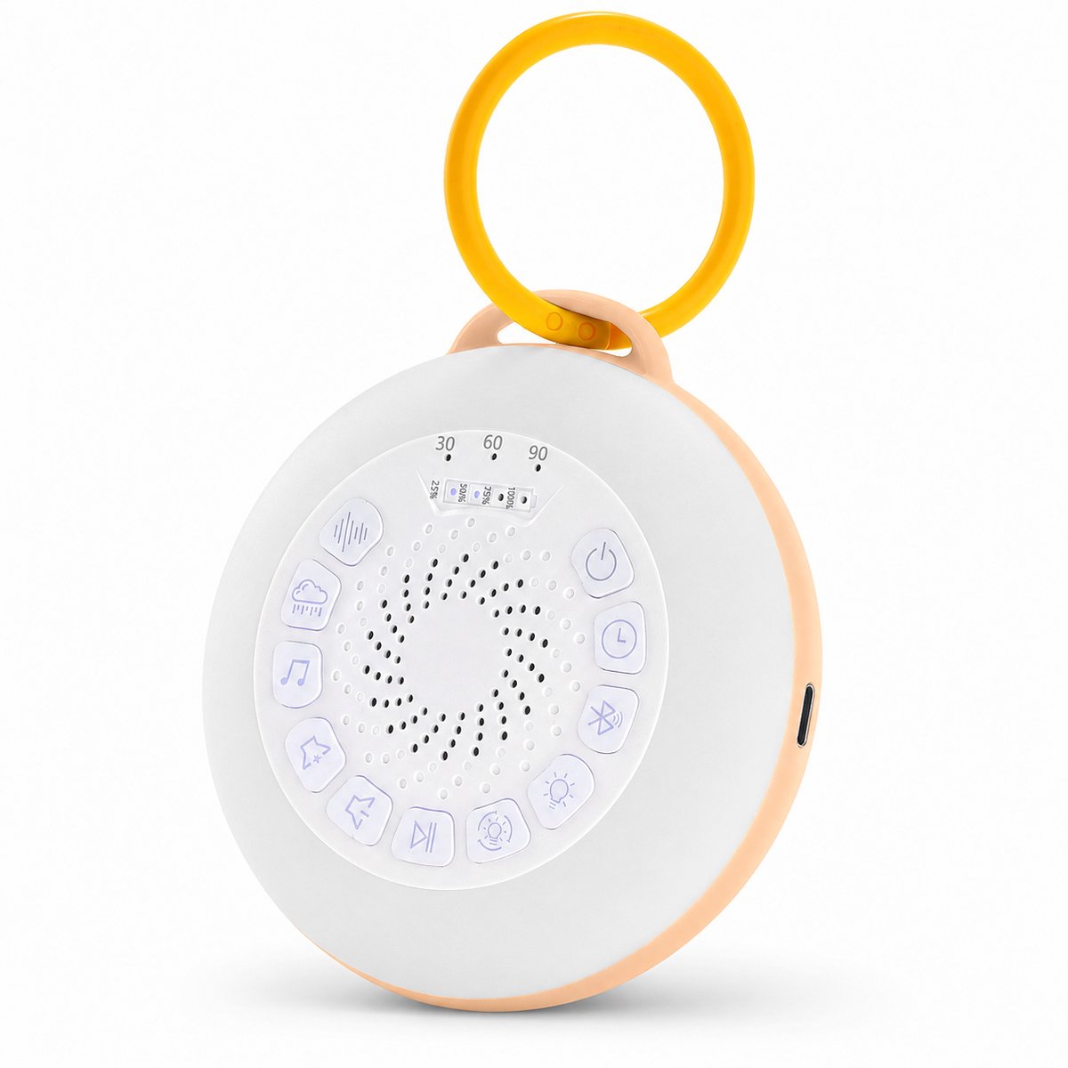 White Noise Machine Baby - Met Nachtlampje en Timer - Draagbare Witte Ruismachine - Bluetooth Speaker - Baby Slaapapparaat - Oranje