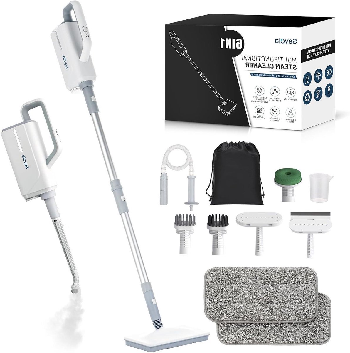 Stoomdweil - Vloerstomer - Huis reinigen - Multifunctioneel 6-in-1 - 2.5 kg - Gebroken Wit