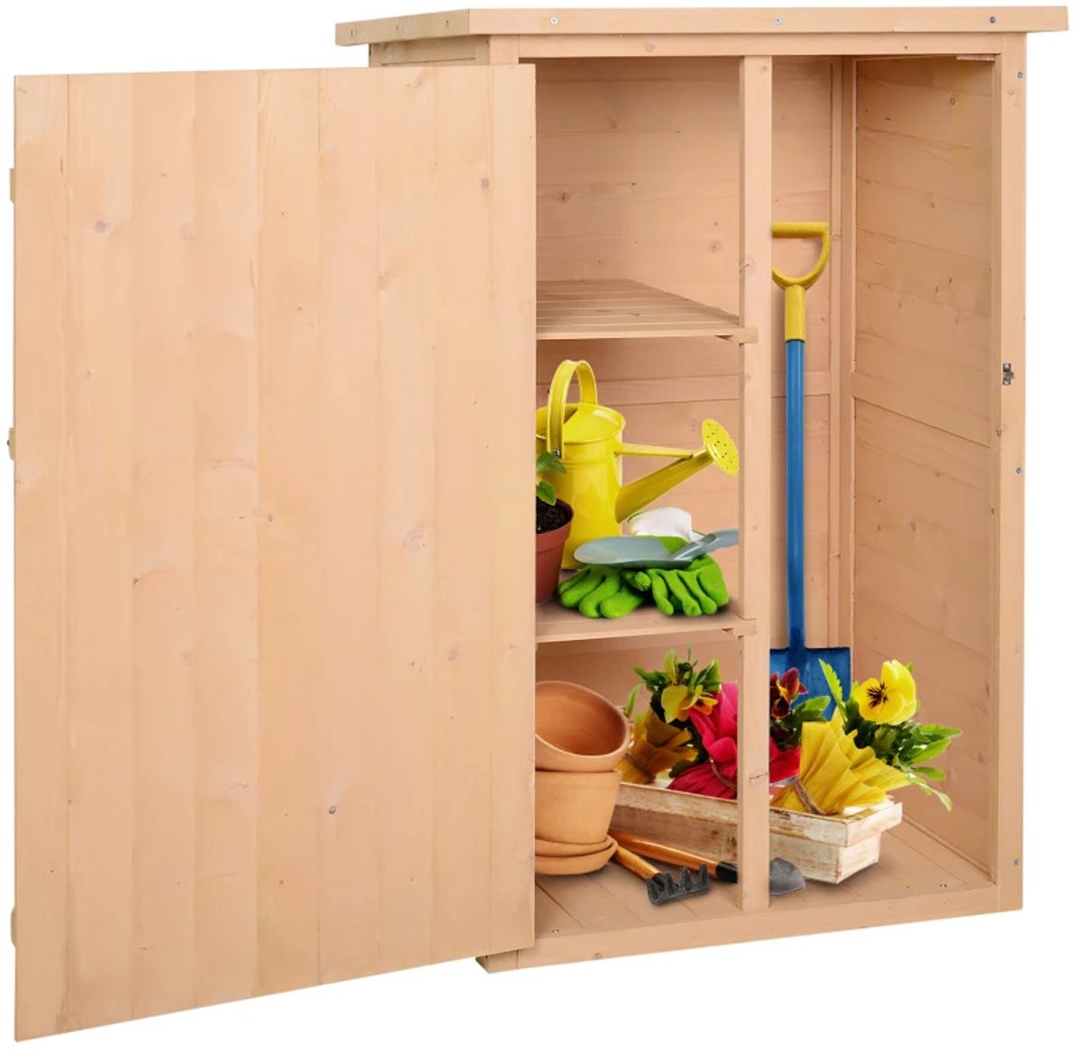 Tuinkast - Opbergkasten met deuren - Tuinhuis - Schuur - Voor buiten - Gereedschap -Naturel hout
