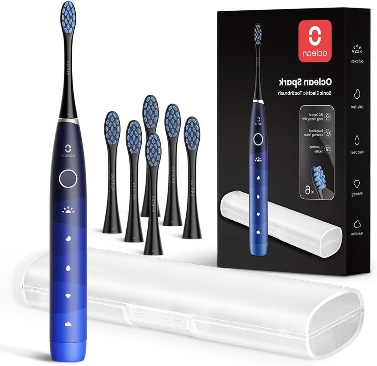 Elektrische tandenborstel - Sonische tandenborstel - Dagelijkse mondhygiëne - 6 opzetborstels - 240 dagen batterij - Blauw