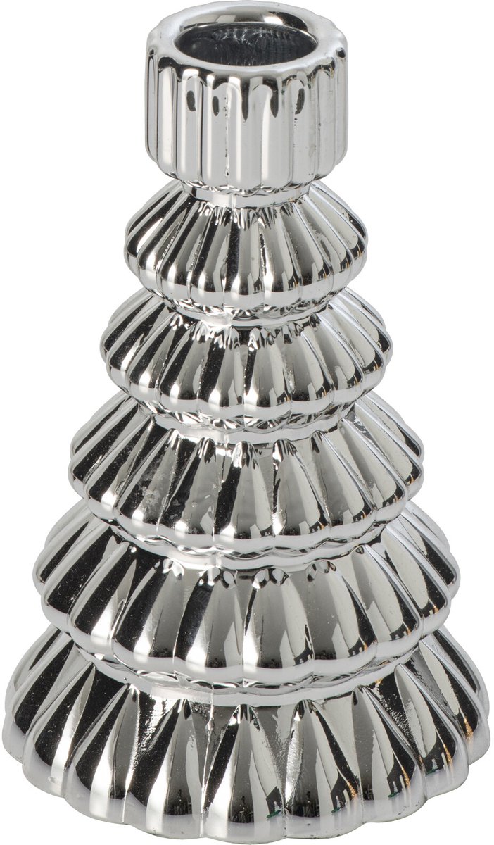 J-Line Kandelaar met dennenappel - glas - zilver - set van 2