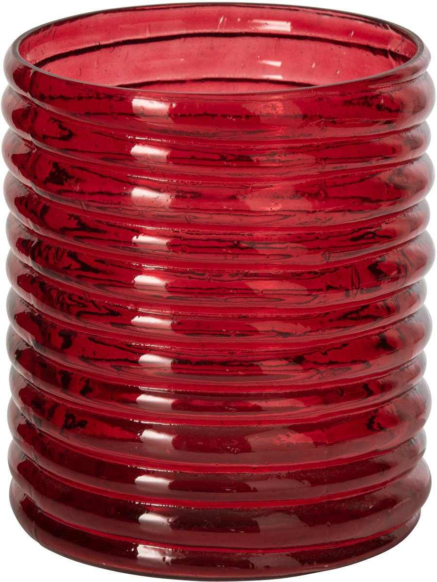 J-Line Geribbelde kandelaar - glas - rood - large
