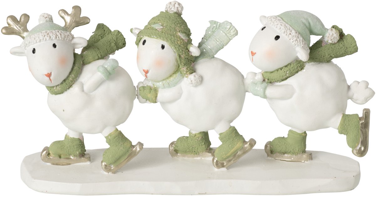 J-Line Schaatsend schaap - steen - wit/groen