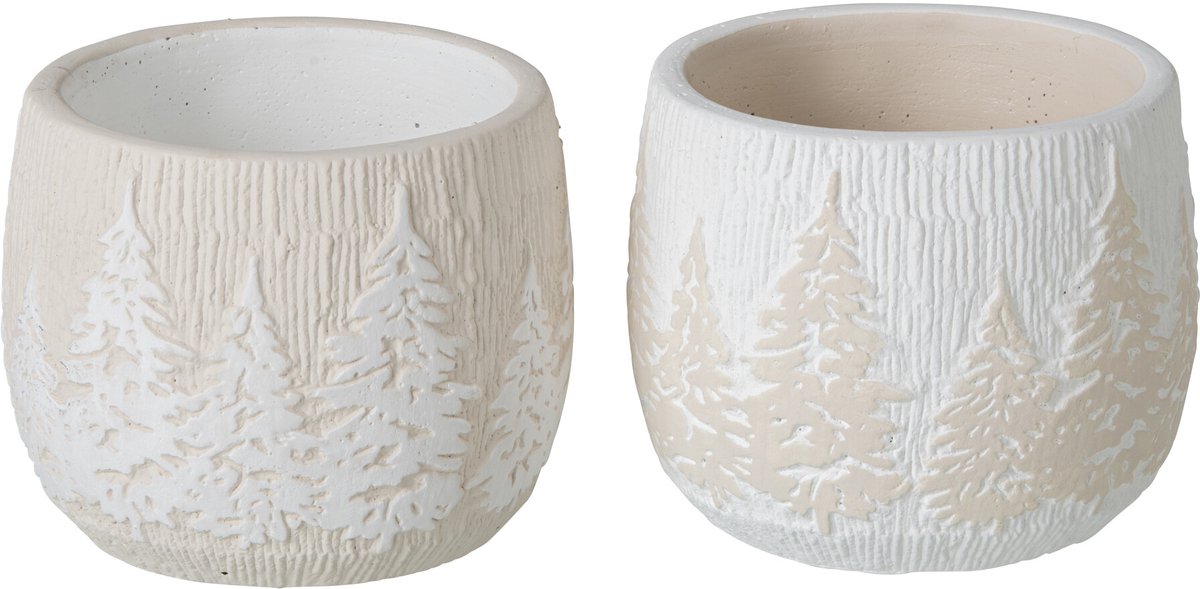 J-Line Bloempot - cement - wit/lichtbeige - small - assortiment van 2