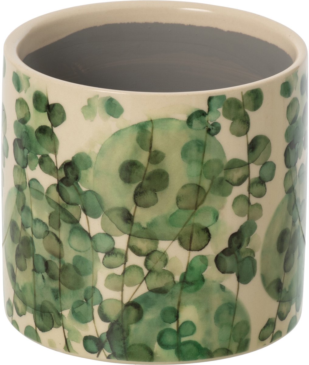 J-Line Bloempot - keramiek - donkergroen/ecru - medium