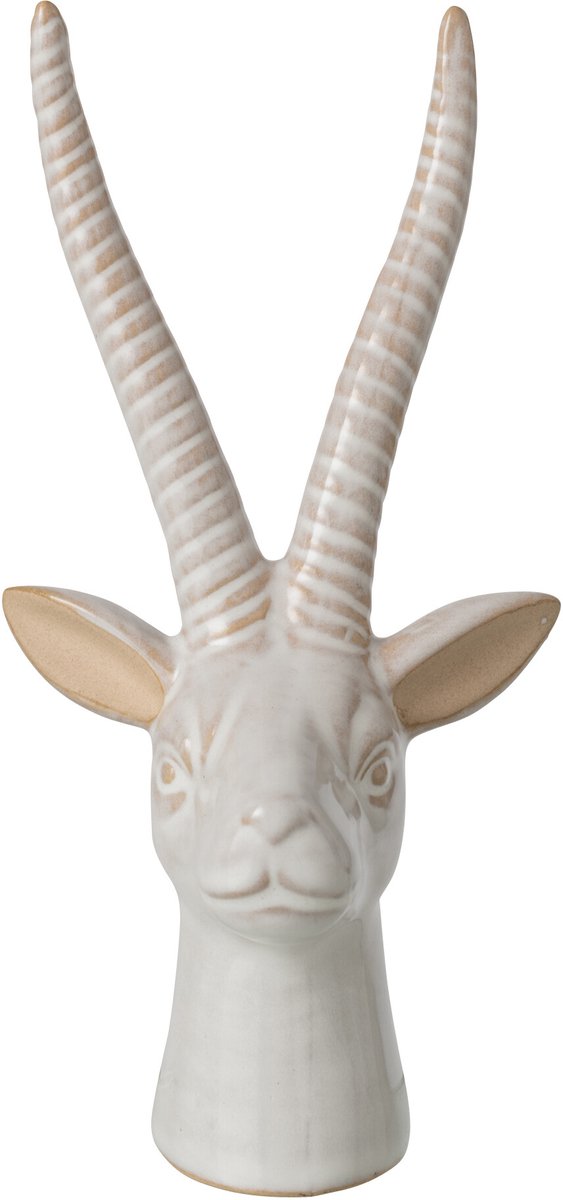 J-Line decoratie Hert Hoofd - porselein - ecru - small