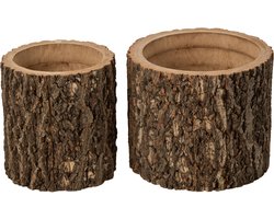 J-Line bloempot Boomstam - hout - naturel - 2 stuks