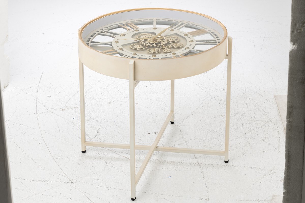 J-Line Salontafel met klok - ijzer - wit/goud