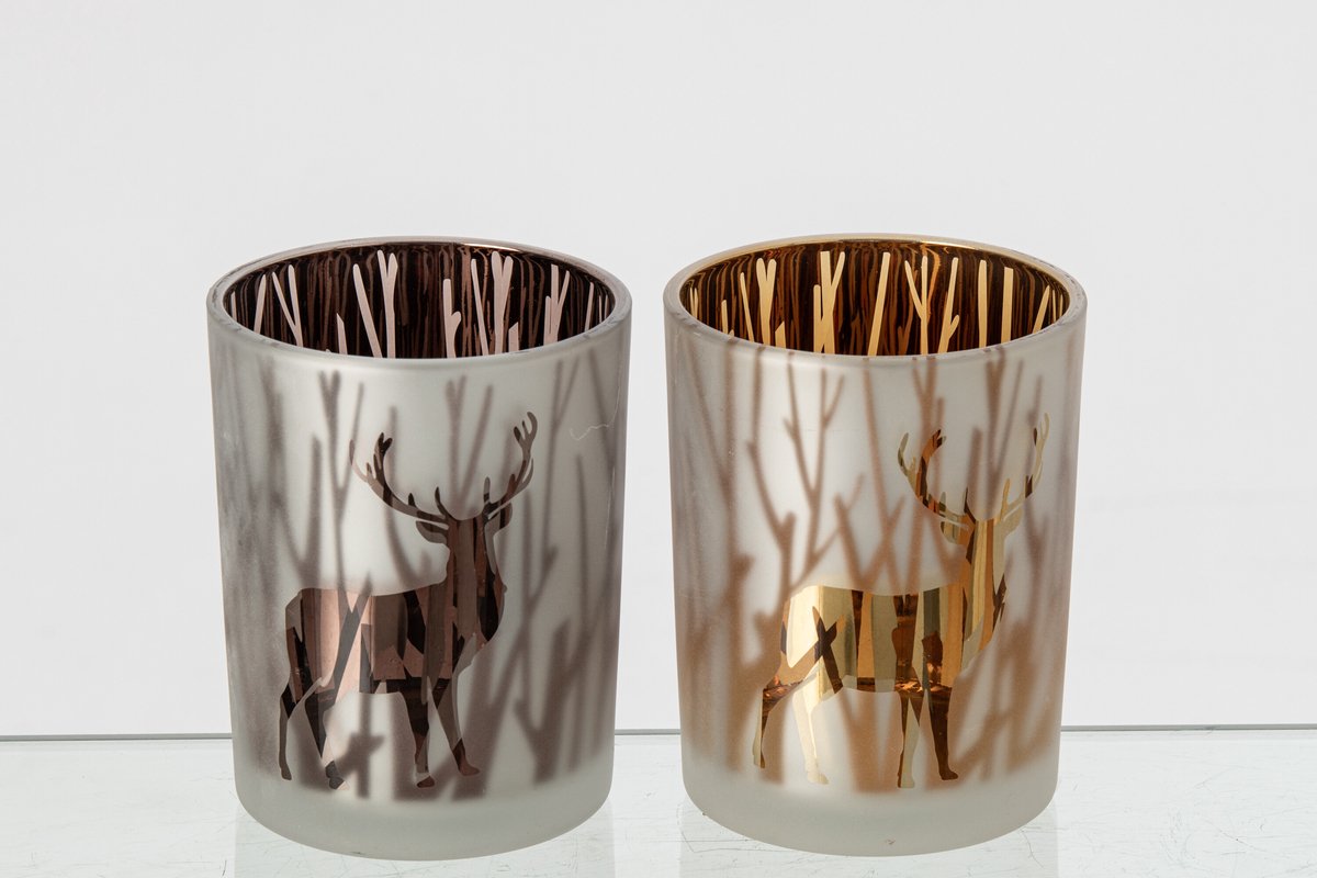 J-Line kaarshouder Hart - glas - bruin/donkerbruin - medium - 2 stuks