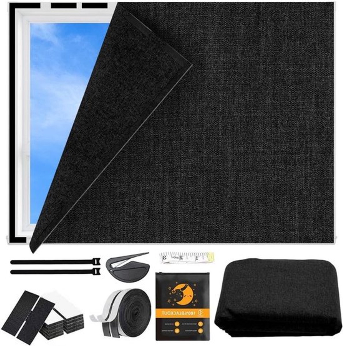 Verduisterende Raamdecoratie zonder Boren, 100% Opaque, Zonwering voor Dakramen, Verstelbare en Verwijderbare Blackout Rolgordijnen (150 x 300 cm)
