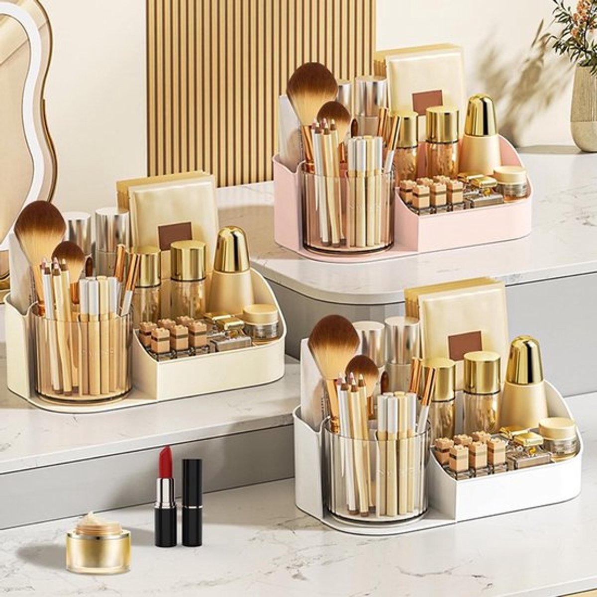 360° Draaibare Makeup Organizer voor Make-up, Huidverzorging en Parfum - Ideaal voor Slaapkamer en Badkamer (Wit, 1 Laag)