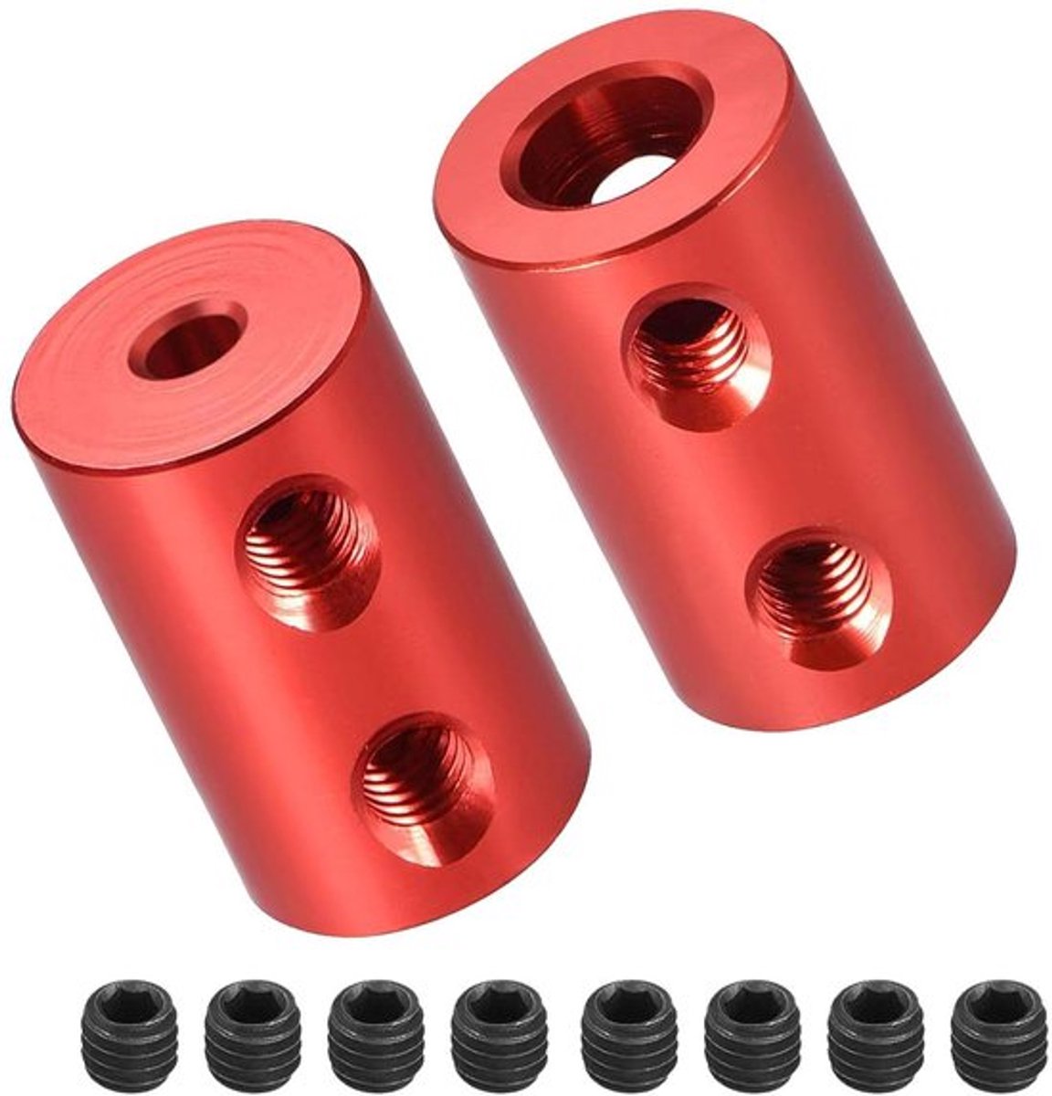 Stijve Koppeling - Rood - 2 mm tot 5 mm Schacht - Connectoren - Slijtvaste Koppelingen - Geschikt voor Aluminium - 12x20mm - 2 Stuks.