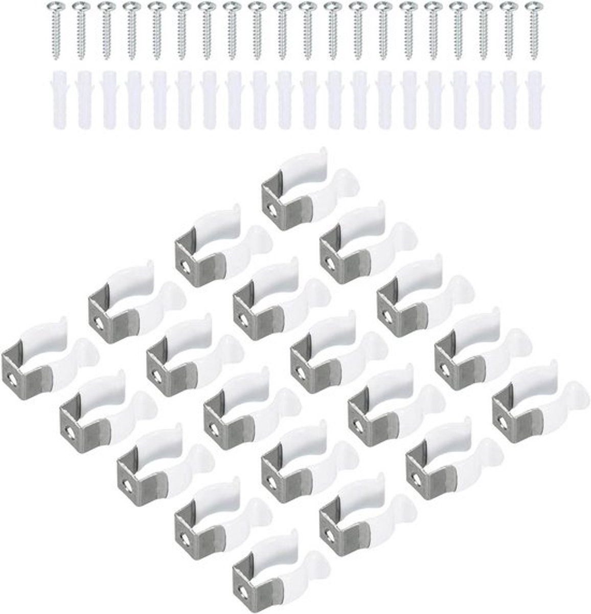 Beugel voor LED en Gloeilampen - Montagebeugel - Ondersteuning - Roestvrij Staal - Fluorescerende Buis - Houder - Schroef Pijpklemmen - Veerhouder - Tool Clips - Wit - Pack van 20 - Geschikt voor T5 U Clips.