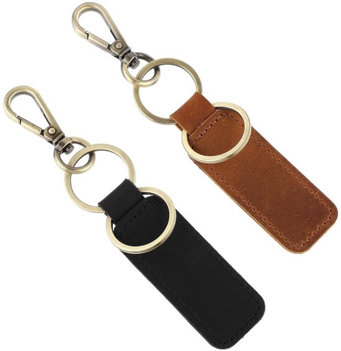 Sleutelhanger Leren - 2 Stuks - Bruin/Zwart - Gepersonaliseerd - Sleutelhanger Auto - Metalen Ring 3 cm - 5,5 inch / 14 cm - Sleutelring