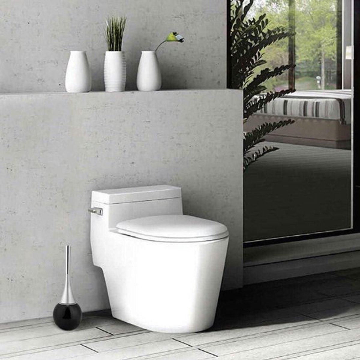 Toiletborstelset - Houder van roestvrij staal - Badkamer reinigingsset - Zwart - Duurzaam - Hygiëne - Stijlvol