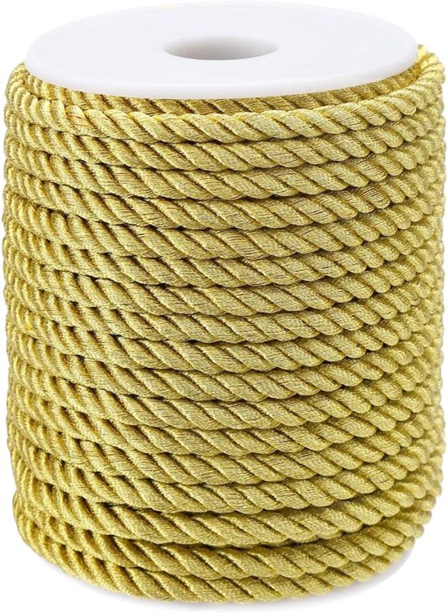 Decoratieve Gedraaide Koord - 6mm 3 Laags Gedraaide Polyester Koord - Gouden Handwerk Nylon Touw - Decoratief Touw voor Huisdecoratie - Sieraden Maken - Eerkoord - Kersttas Koorden
