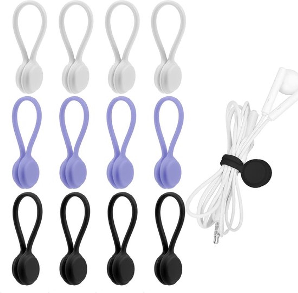 Magnetische Kabelclips - Herbruikbare Kabelorganiser - Zwart, Wit en Grijs - Silicone Clipset voor Kabels - Geschikt voor Oordopjes, Sleu...