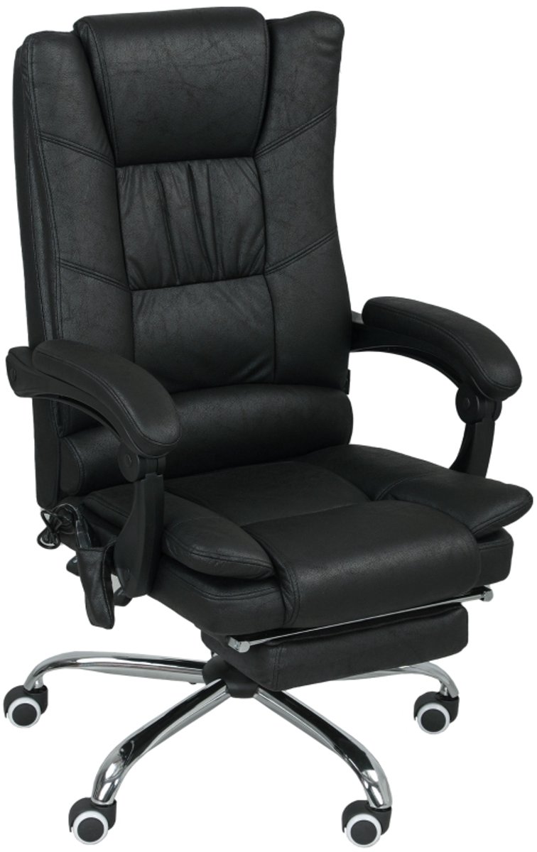 Massagestoel Bureaustoel Met Massagefunctie En Voetsteun, Hoogte Verstelbaar, 64x70x118 Cm, Zwart, Ergonomisch Ontwerp Met Hoge Rugleuning, 4-Punts Vibratiemassage Met 3 Modi, 3 Intensiteitsniveaus En 3 Tijdstanden, Inclusief
