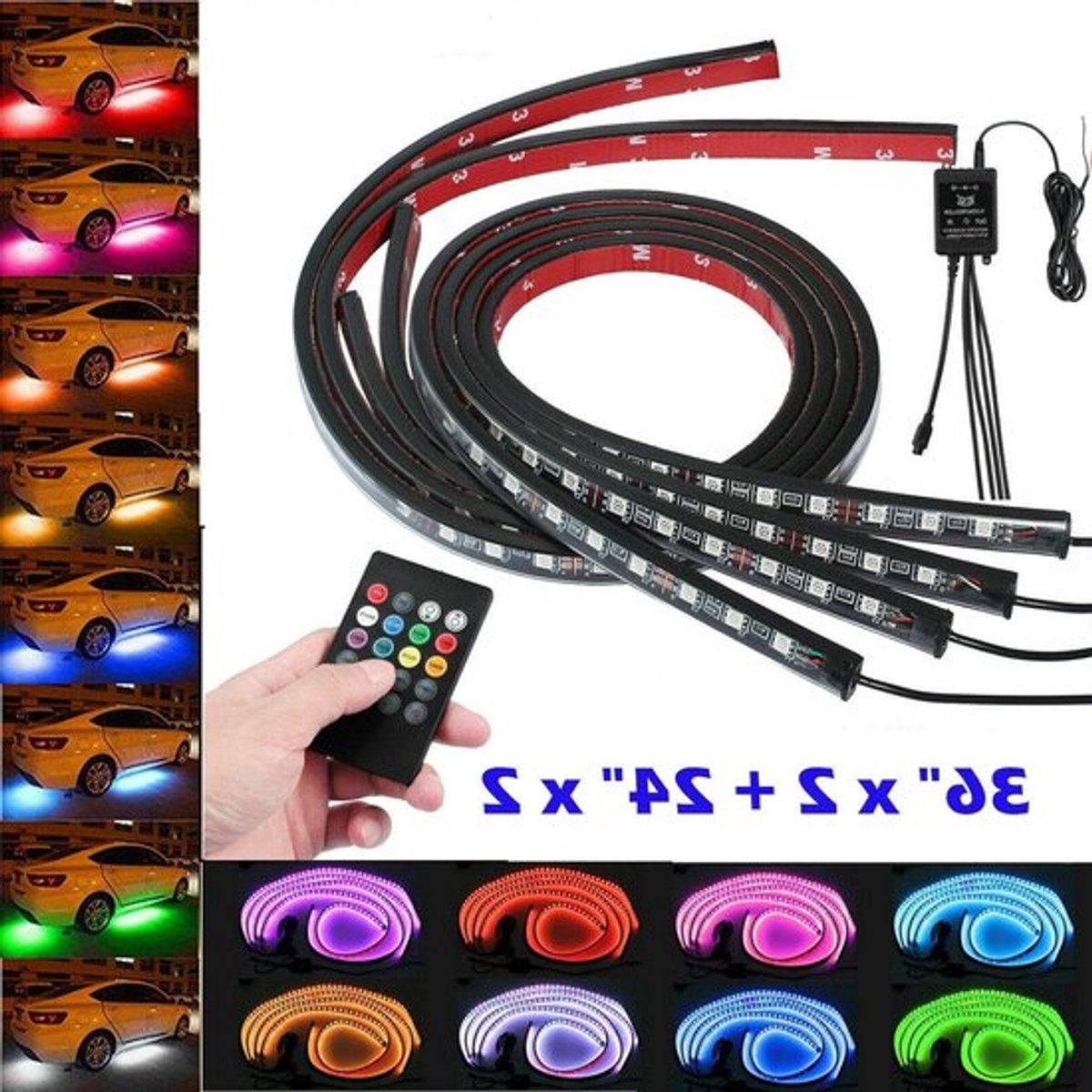12V Auto Ambient LED Lichtbalk Set met 4 Stuks, Waterproof Muziekgestuurde Stripverlichting voor Onder de Auto