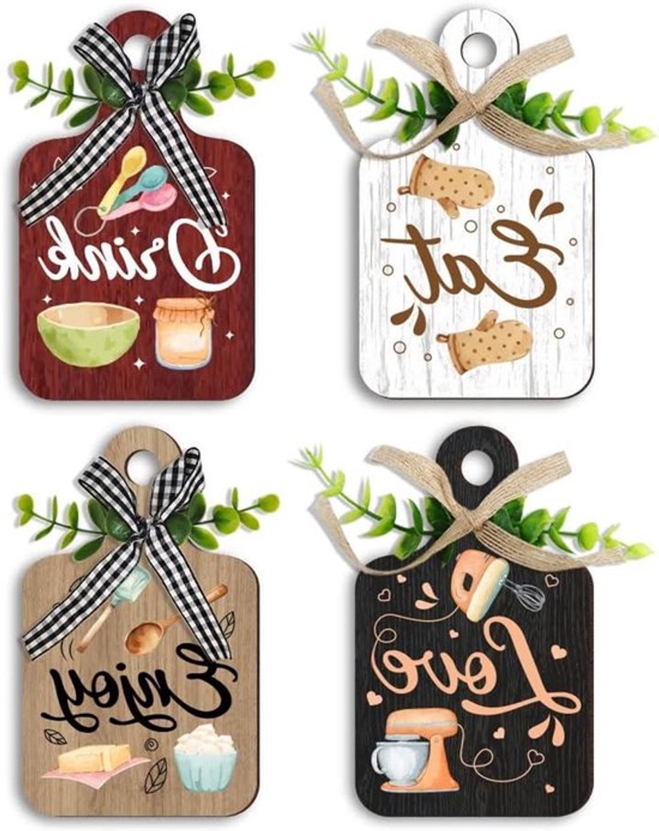 - Eet Houten Bord - Wanddecoratie - Snijplank Teken - Boerderij - Gelaagd Lade met Hennep Touw - Opknoping Muur Decor voor Thuis - Eten/Drinken/Genieten/Liefde - Geschikt voor Keuken - Natuurlijke Houtkleur