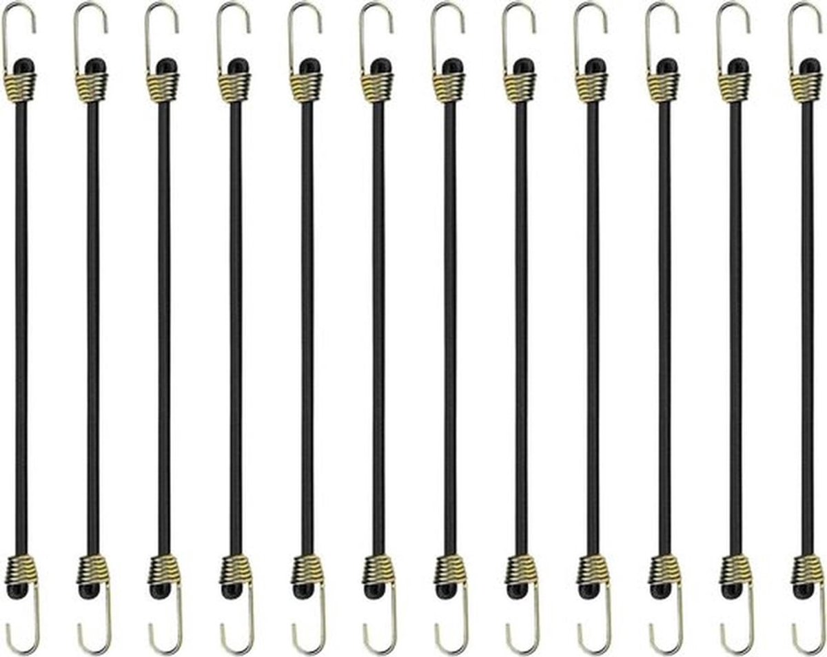 12 stuks expanders bagagespanners 25 cm spanrubber met haken Elastische weerbestendige spanbanden voor bagage, dakdragers, camping UV-bestendig, ideaal voor outdoor en dagelijks gebruik