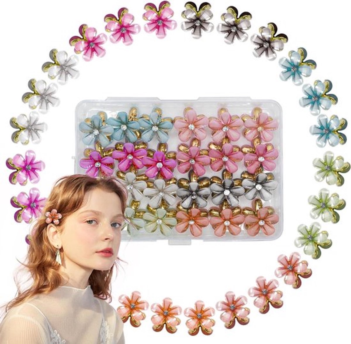 Mini Diamant Haarspelden 24 stuks Bloem Haaraccessoires Clips Decoratief voor Meisjes en Vrouwen - Dagelijks Gebruik Feestfoto's