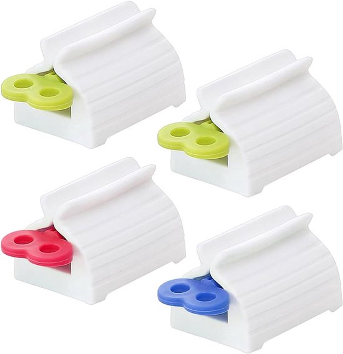 Dispenser voor tandpasta en papier, buispershouder (groen, blauw, rood) - 4-delige set