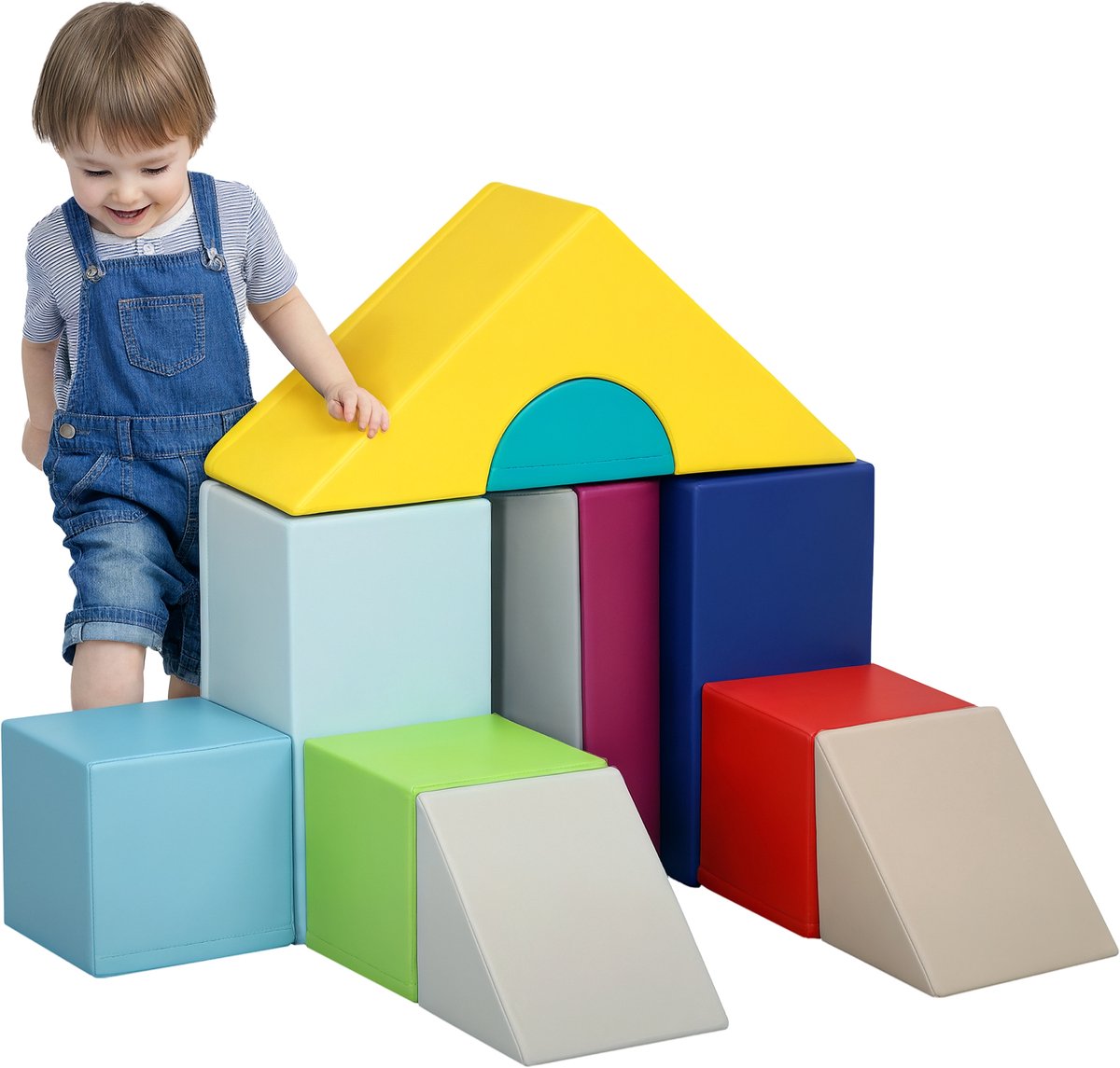 HOMCOM-Kids Soft Play Set-25x25x50cm-EPE-Rood, groen, blauw, grijs, geel, paars