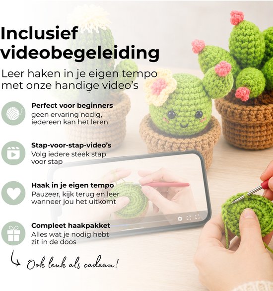Crochet cactussen met videobegeleiding: perfect voor beginners, inclusief haakpakket.