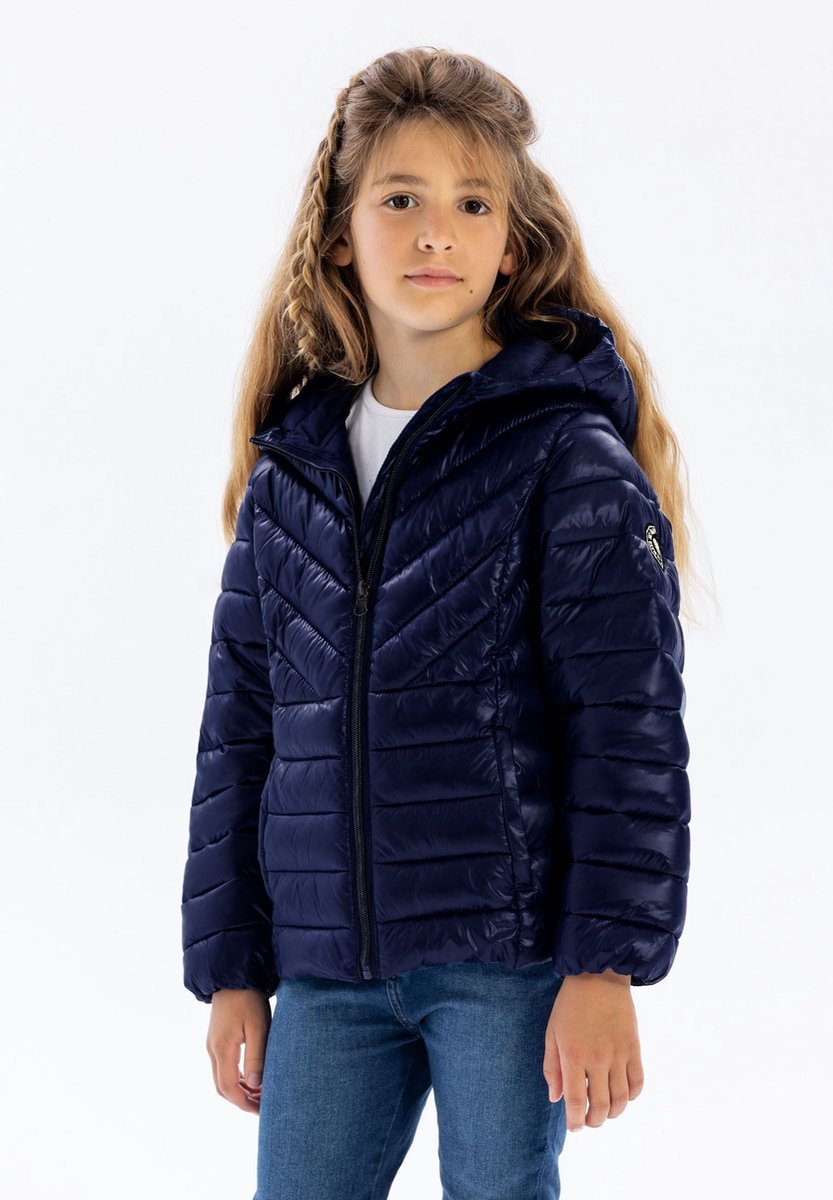 Minoti winterjas meisjes donkerblauw met capuchon - steekzakken