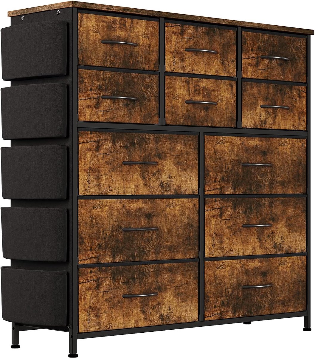 Triumpunpre - Ladekast - Met 12 Lades - Voor Slaapkamer Hal Entree Woonkamer - Stoffen opbergorganizer met stevig metalen frame - Tijgerprint Marron