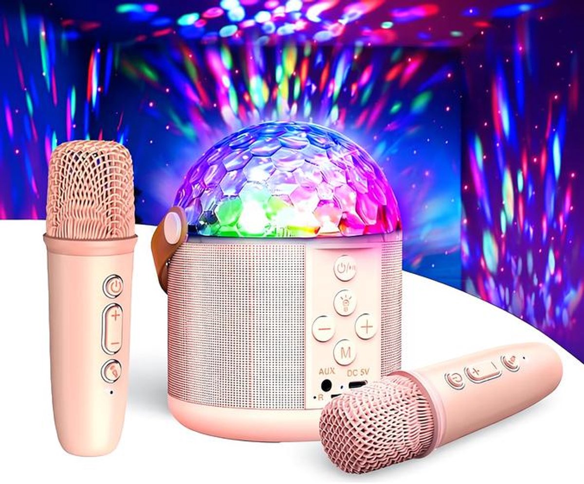 Karaoke-machine met 2 Microfoons - Draagbare Bluetooth Luidspreker - Disco Licht - Voor Kinderen & Volwassenen - Kerstcadeau