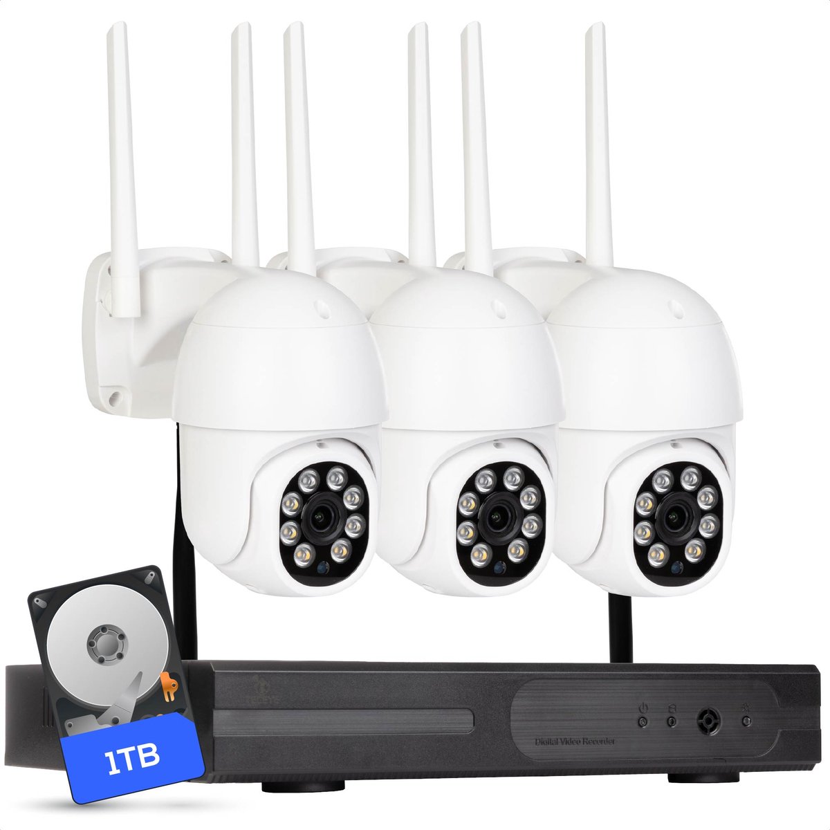 Teceye PTZ Beveiligingscamera Buiten met Recorder - Draadloze Buitencamera - 3 Camera - 1TB Opslag