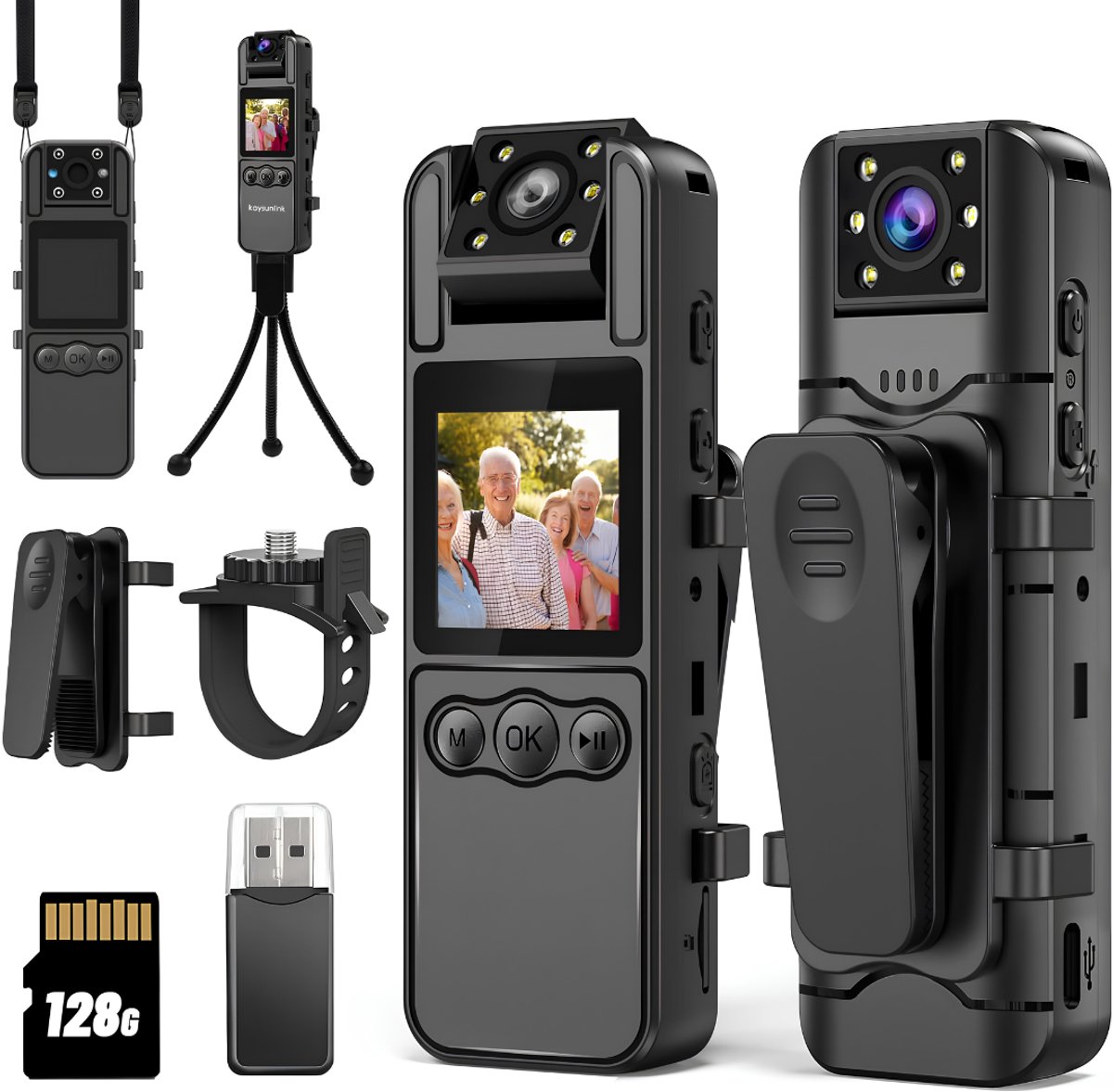 NIVA® Bodycam - 128GB - Mini Action Camera - Mini Bodycam - Zwart - 16cm x 11cm x 5cm