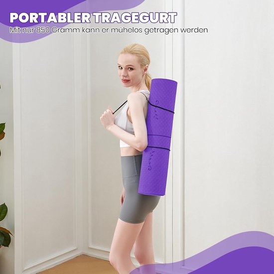 Yogamat met lijnen - Sportmat Fitnessmat - Thuis Sporten - Milieuvriendelijk TPE - 183x61x06cm - lila van Yogamat — afbeelding 4