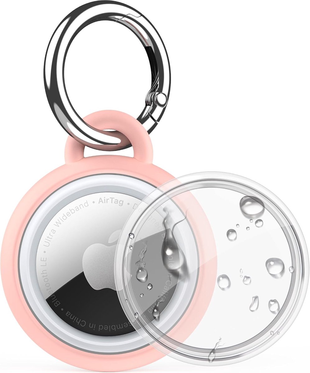 Beschermhoes voor Apple AirTag, waterdichte 2-in-1 case met ring en transparante afdekking, rondom bescherming voor sleutels, rugzak, koffer, halsband voor huisdieren