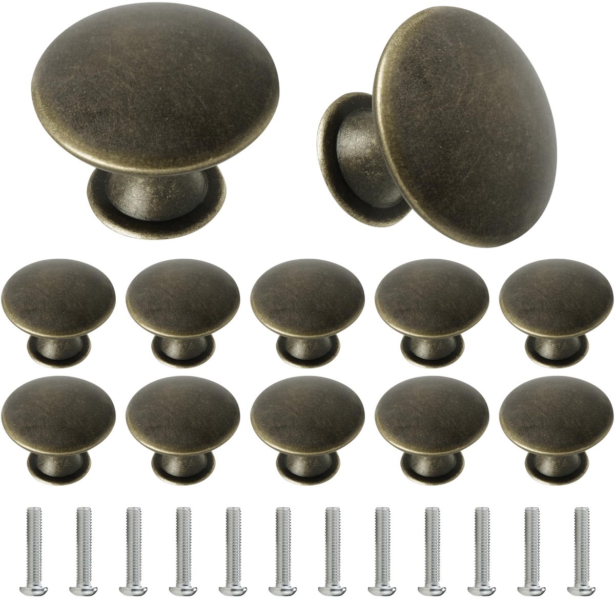 Lade Knoppen Kabinet Knoppen 12 Stuks Meubelknoppen 30mm Deurknoppen,Enkel Gat Kastknoppen voor Kastgarderobemeubelbeslag(Bronz + 25mm Schroef)