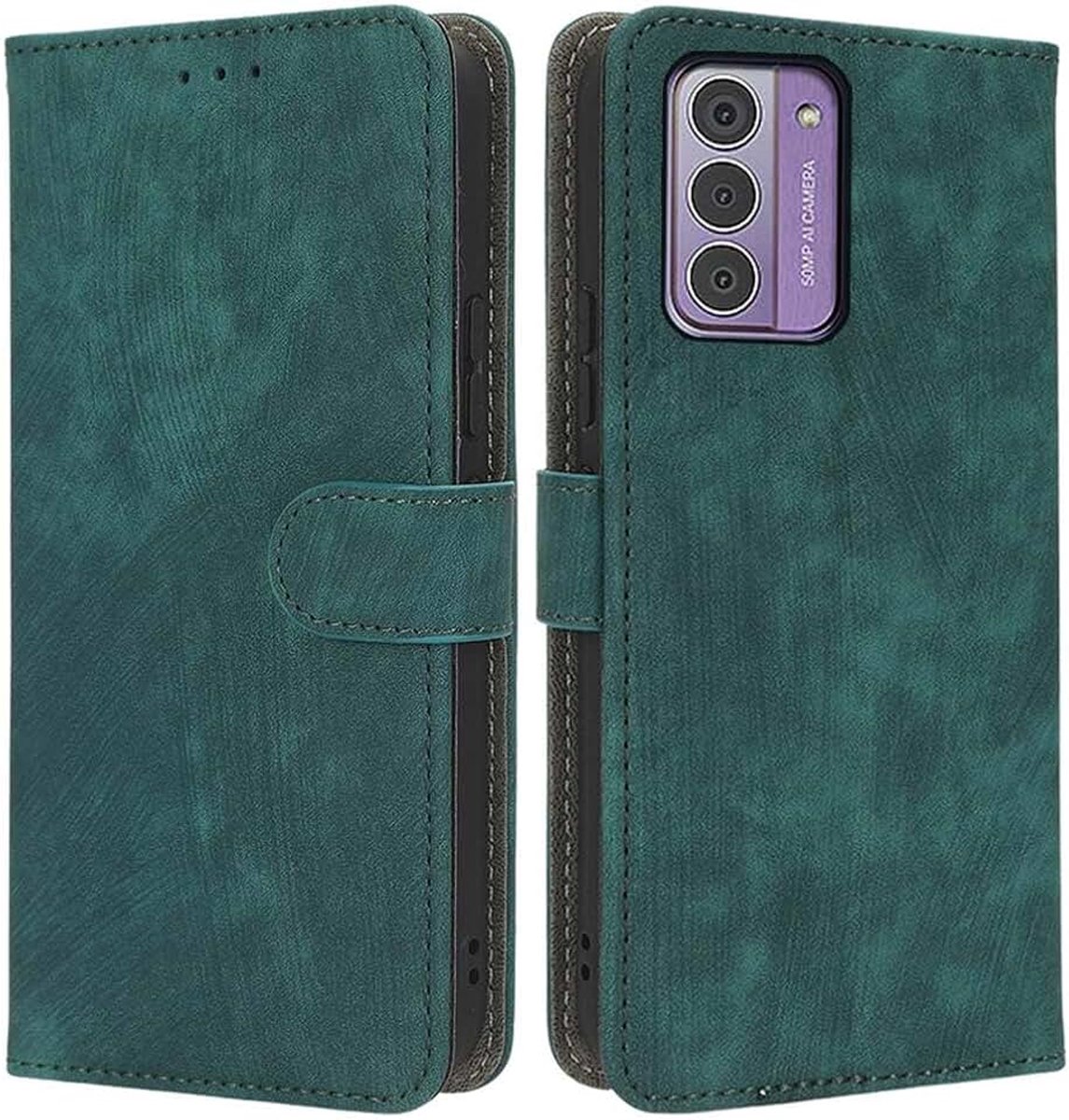 Hoesje compatibel met Nokia G42 5G, RFID-blok, magnetisch klaphoesje, lederen schokbestendige beschermhoes met kaartsleuven, standaard, groen