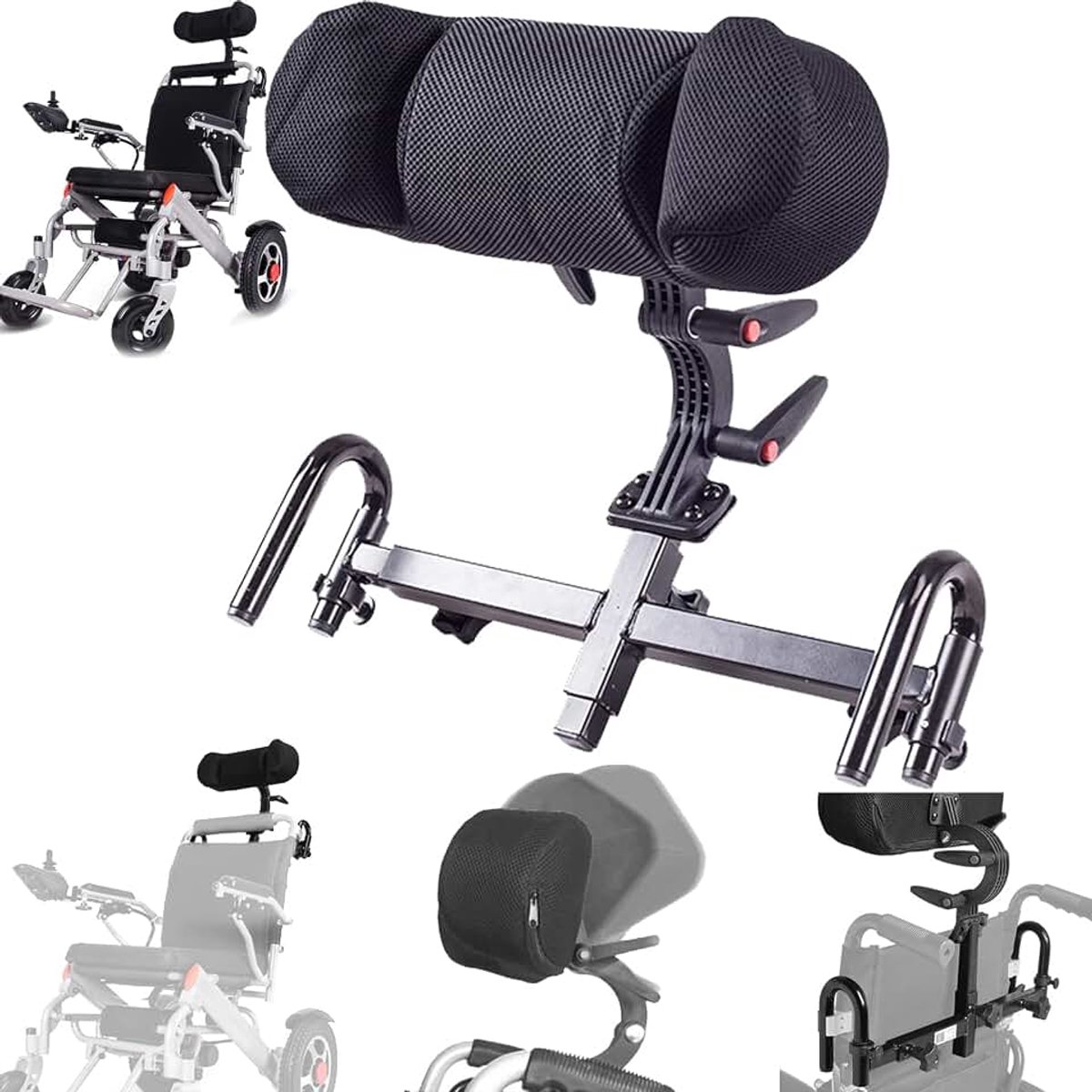 Hoofdsteun voor rolstoelen, verstelbare rolstoelaccessoires, neksteun, verstelbare hoogte en hoek, universele hoofdsteun, neksteun, rugleuning, ademend, stabiele ondersteuning